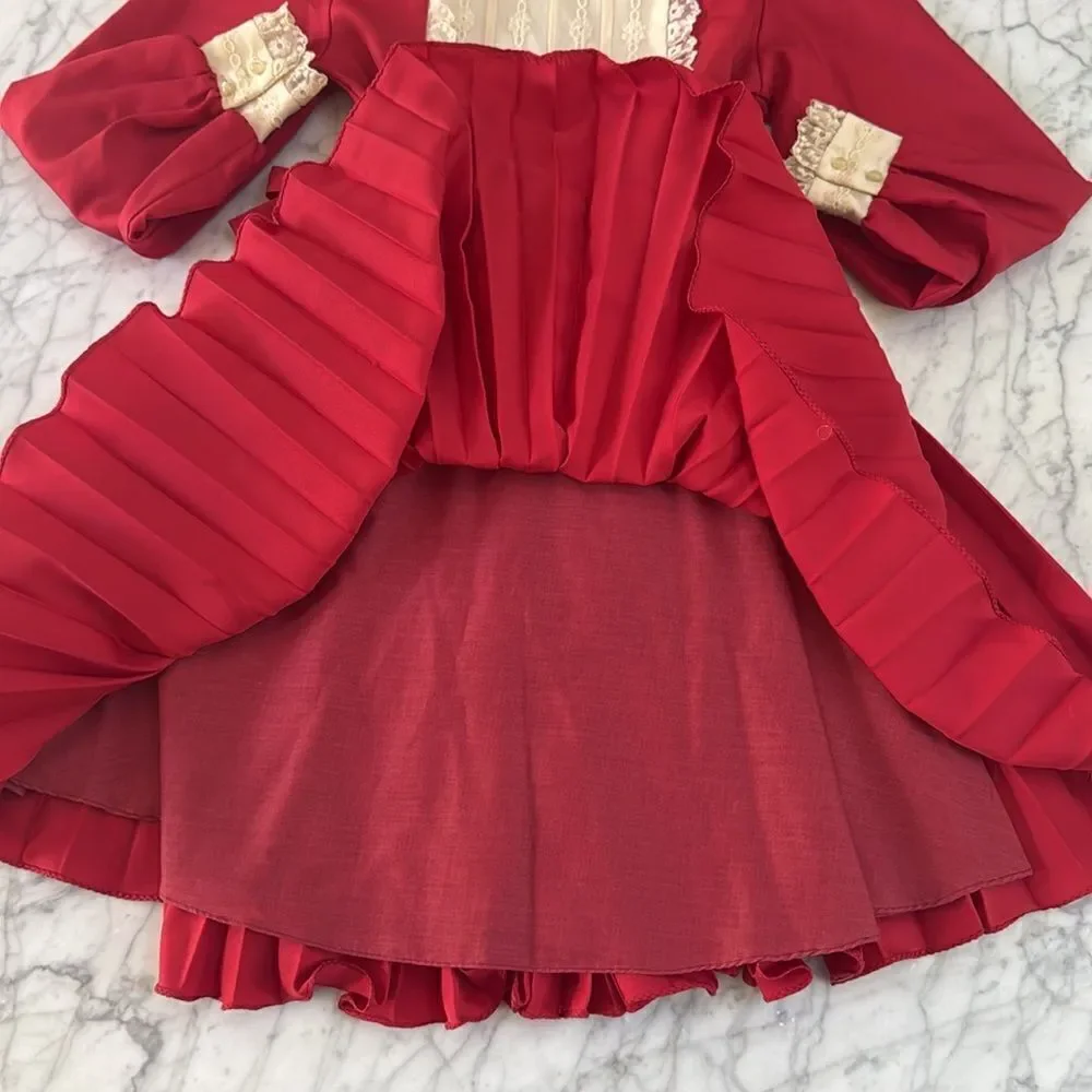 Vintage Dorissa of Miami Girls Holiday Dress Pleated Bow Detail Sz 7